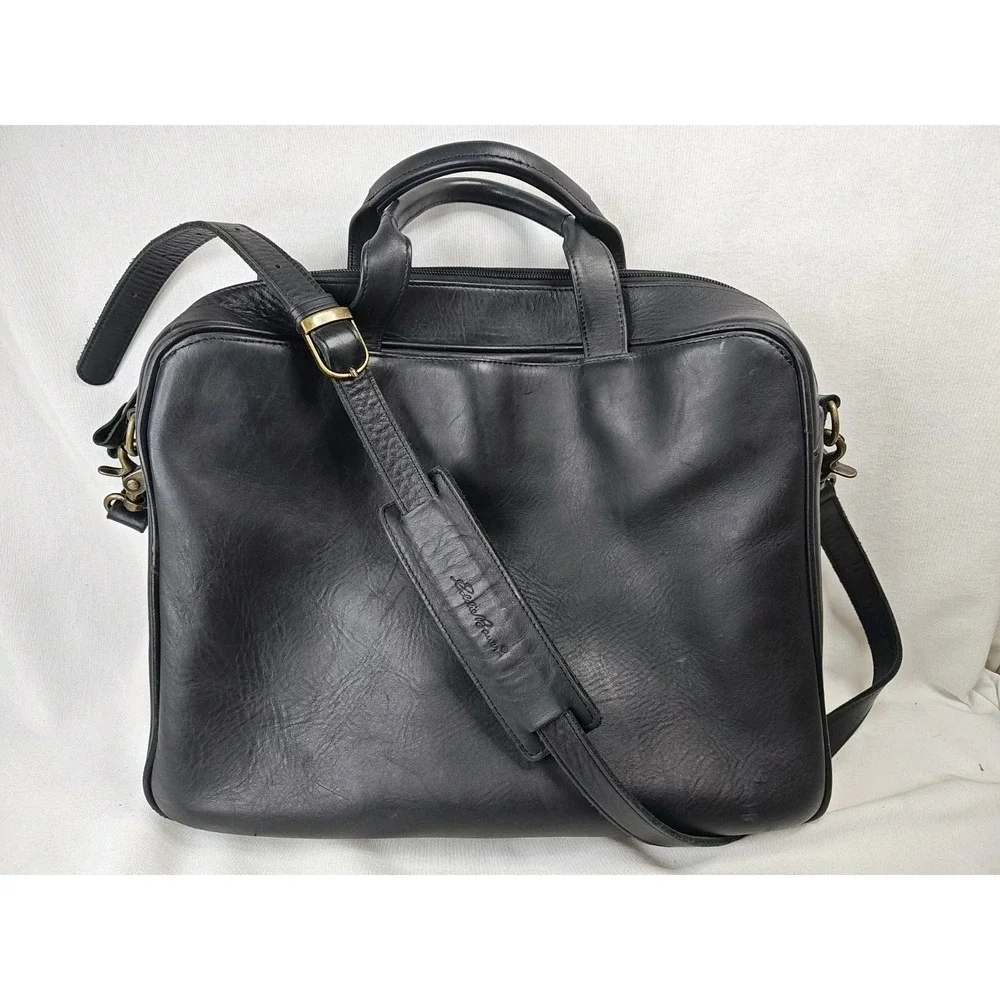EDDIE BAUER Vintage black soft Leather Briefcase Messenger Bag Portfolio Satchel